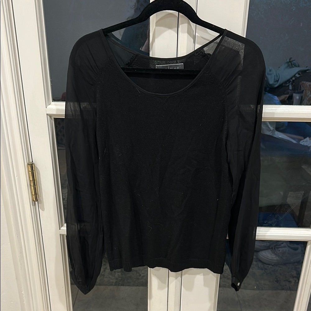 Velvet Black Sheer Sleeve Blouse